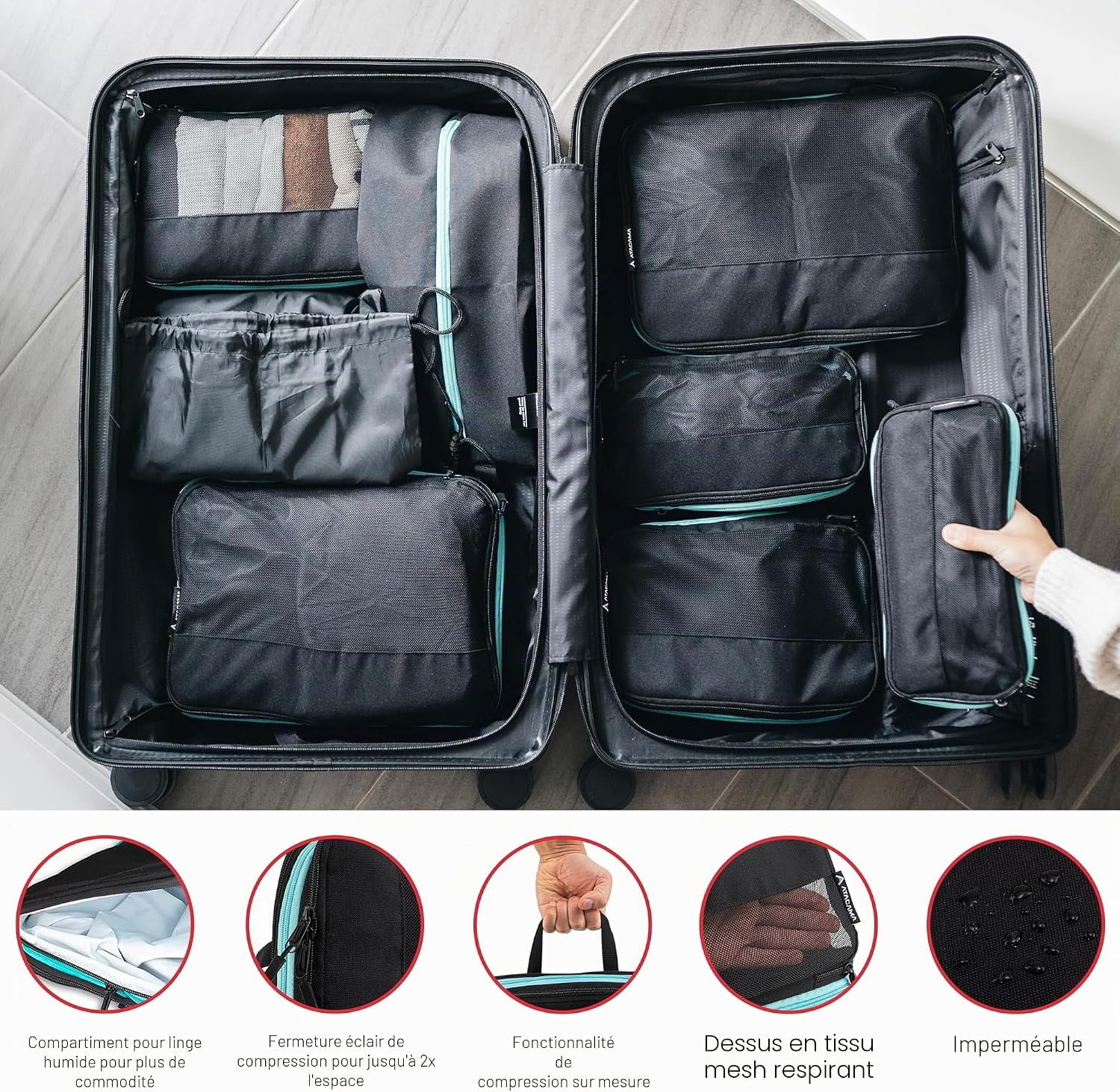 Thumbnail 4 de ATACAMA Lot de 8 cubes de compression – organiseurs de voyage compressibles pour valise et sac à dos