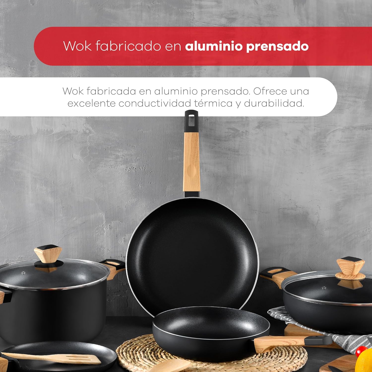 Detalle de BERGNER Earth 🍳 Sartén de Cocina 28x7.5 cm con Tapa Negra