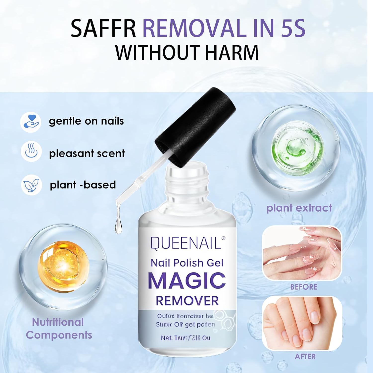 Detalle de Remover semipermanente per unghie 15 ml con solvente e strumenti per rimozione gel, Magic Solvente
