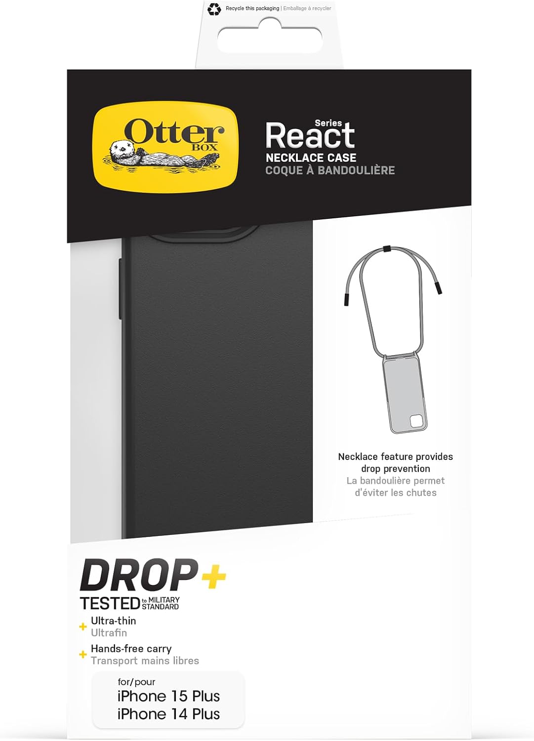 Detalle de OtterBox Cover React Necklace con MagSafe per iPhone 15 Plus / 14 Plus – Ultra sottile e resistente, con cordino intercambiabile