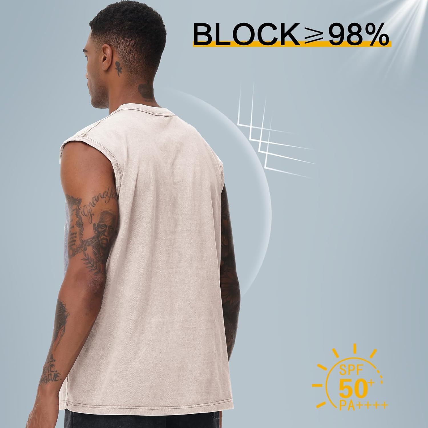 Detalle de Herren Kurzarm Sommer ärmelloses Fitness-Shirt „Washed“ aus Baumwolle – Muskelshirt fürs Training