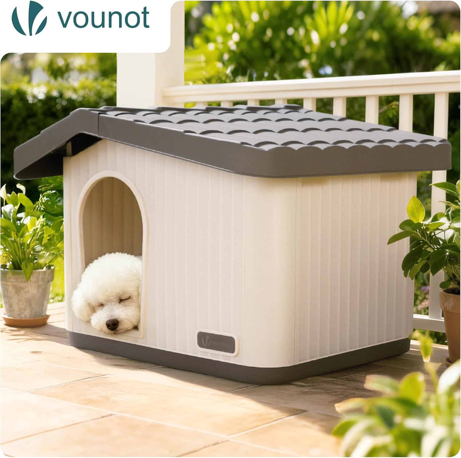 Detalle 2 de VOUNOT Katzenhaus & Hundehütte Indoor Outdoor – wetterfestes Refugium für Katze, Hund oder Kaninchen (75 × 63 × 51 cm)