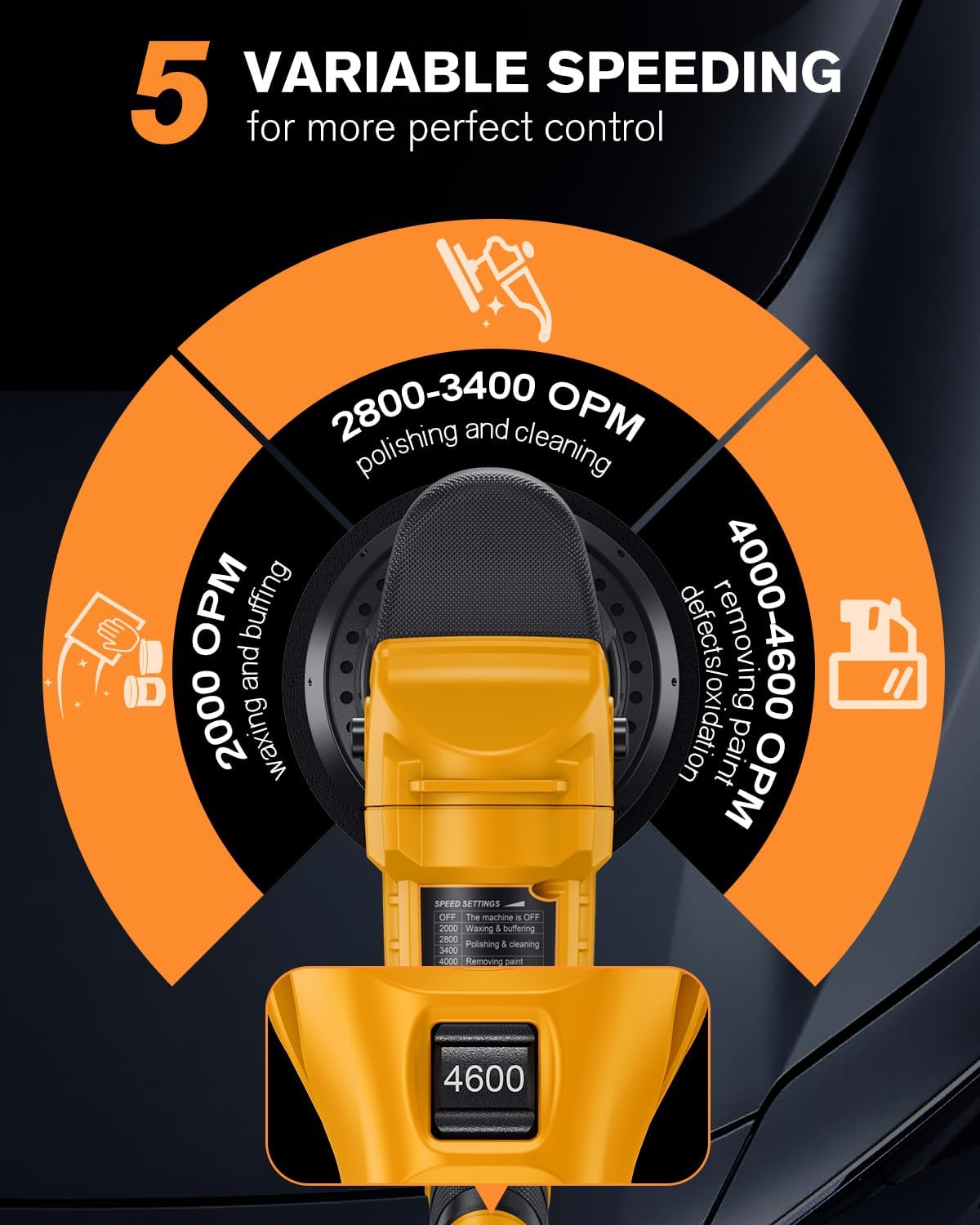 Detalle 2 de Aiderar Brushless Cordless Car Buffer Polisher for Car Detailing (15mm Dual Action) with DeWalt 20V MAX Compatibility