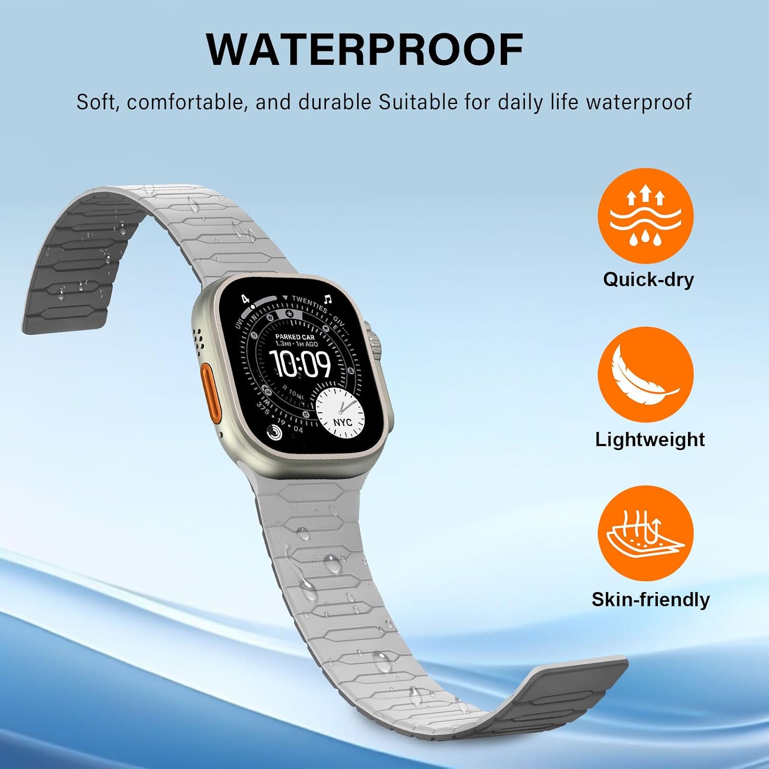 Detalle de Sixmoat Magnetic Band for Apple Watch - Beige-Gray Silicone Sport Strap (42–49mm) with Strong Magnetic Loop