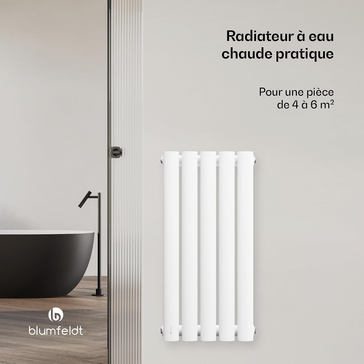 Detalle de blumfeldt Tallheo wandradiator 230 W in gepoedercoat staal, wit