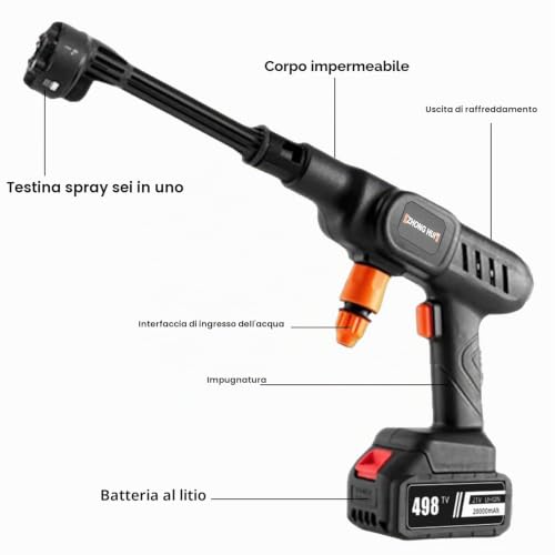 Detalle 2 de Idropulitrice a Batteria Purova 60 Bar, 21V, 4,0 Ah – kit completo