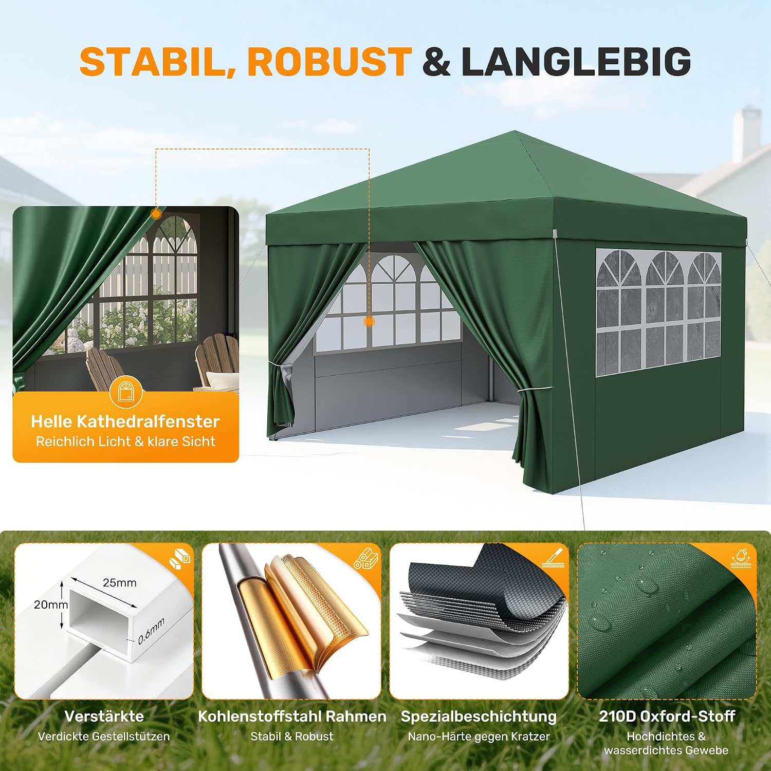 Detalle de Hawthyhome Pavillon 3x3 – wasserdicht, UV 50+, höhenverstellbar, inkl. Seitenwänden
