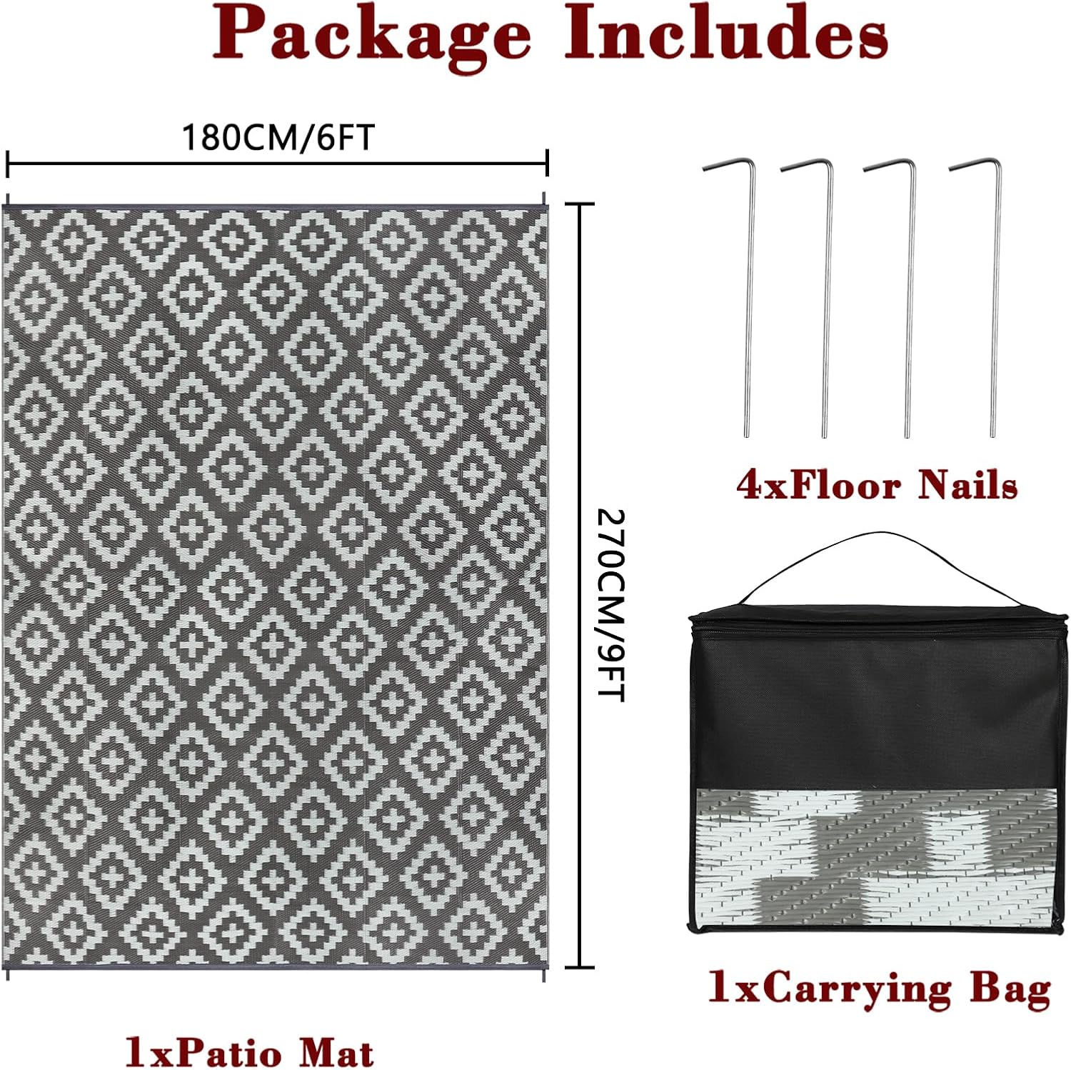 Thumbnail 1 de Homcomodar Outdoor-Teppich wetterfest, reversibel 180x270 cm (recyceltes Kunststoffstroh, UV-beständig)