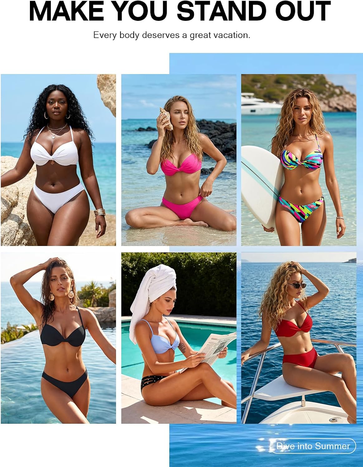 Thumbnail 5 de RELLECIGA Women's Underwire Twist Front Push Up Bikini Top with Molded Cups