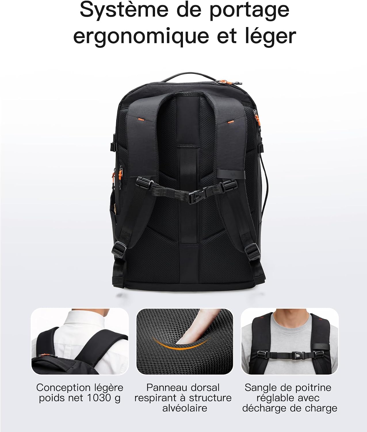 Detalle de Inateck Sac à dos cabine 38.5L en nylon recyclé – TSA et compartiment 15,6–16", léger et fonctionnel