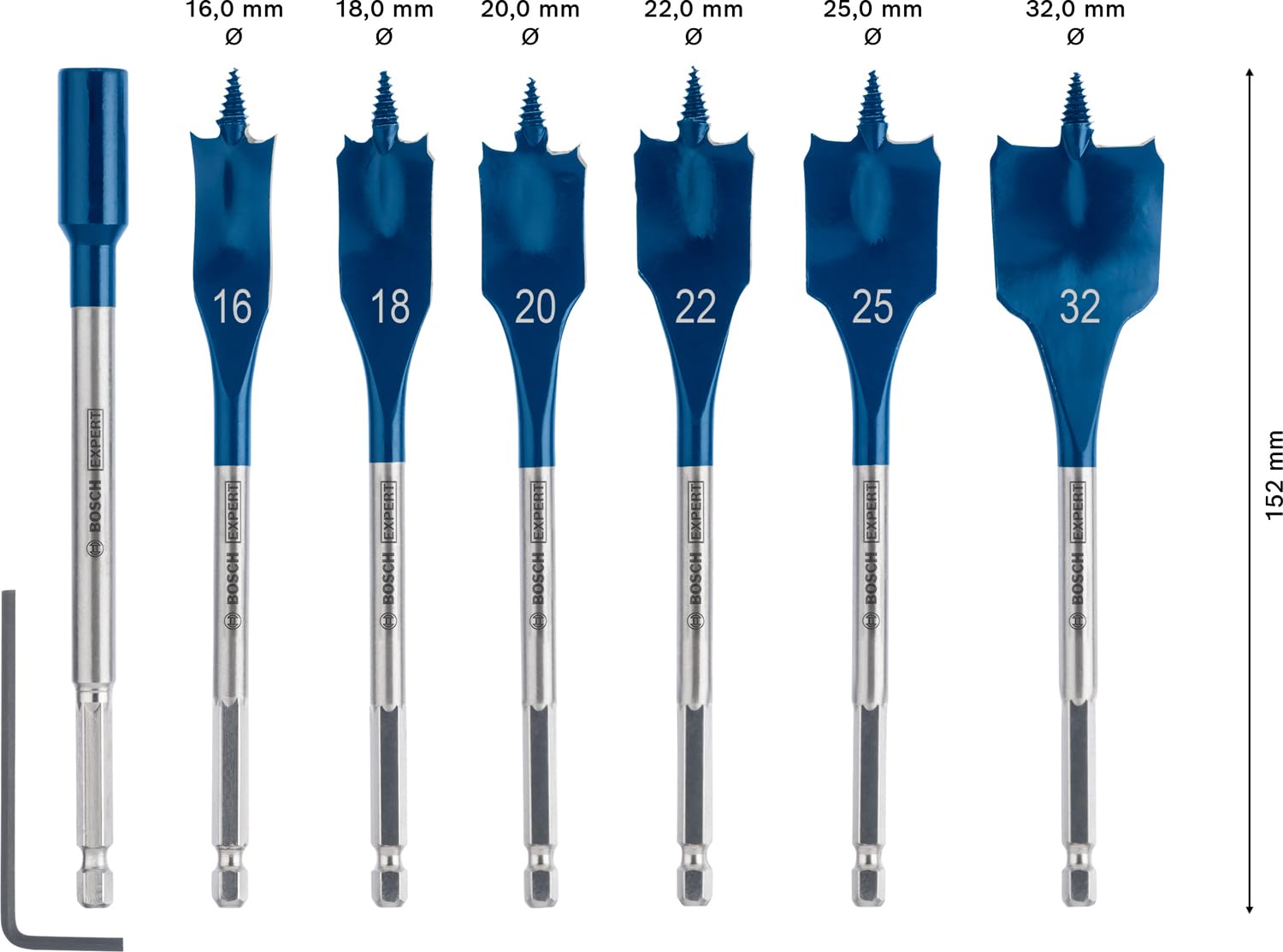 Detalle de Bosch 7x EXPERT Self Cut Speed Flachfräsbohrer-Set (Ø 16–32 mm) – Für Weichholz