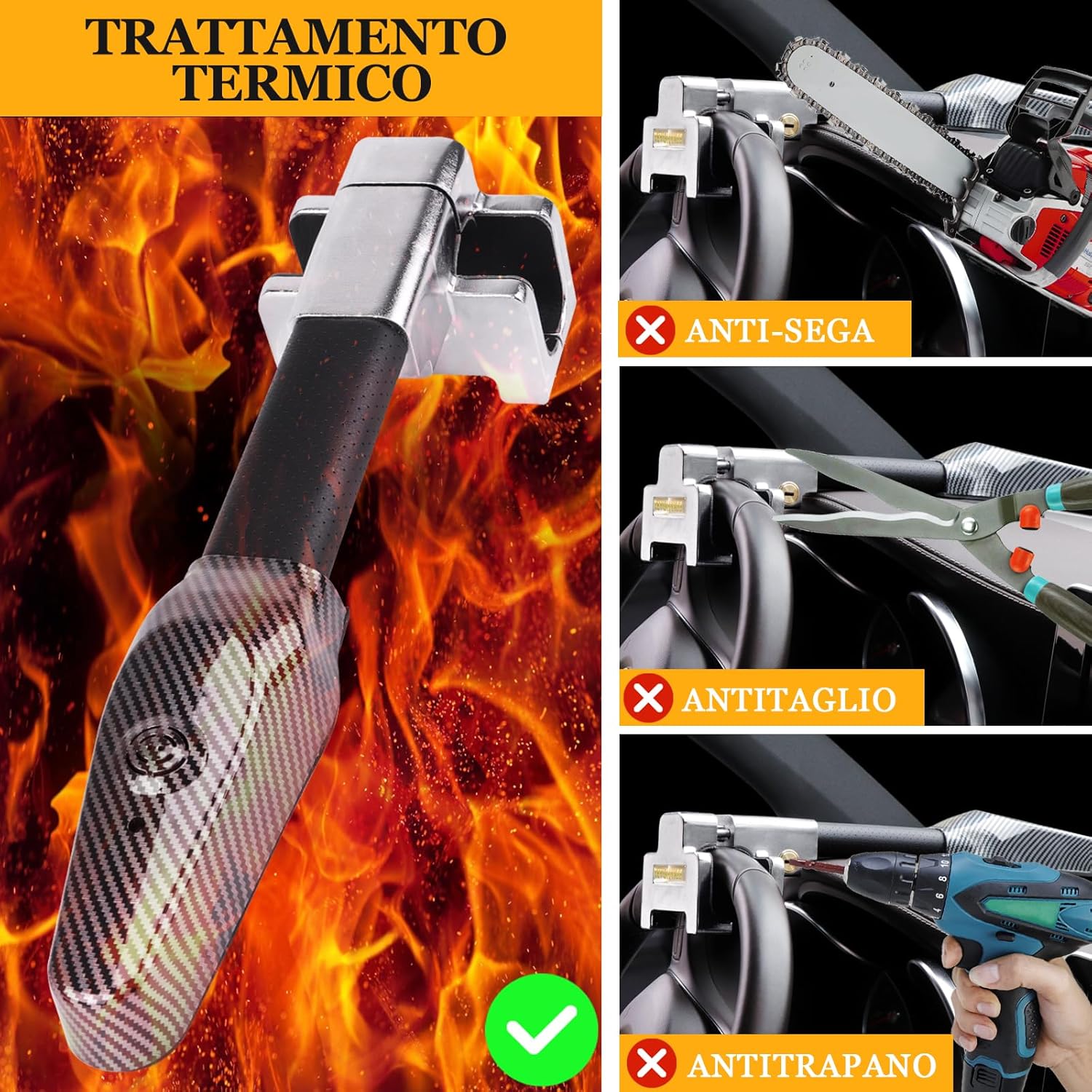 Detalle de Tevlaphee Blocca Sterzo con allarme 120 dB, antifurto meccanico universale