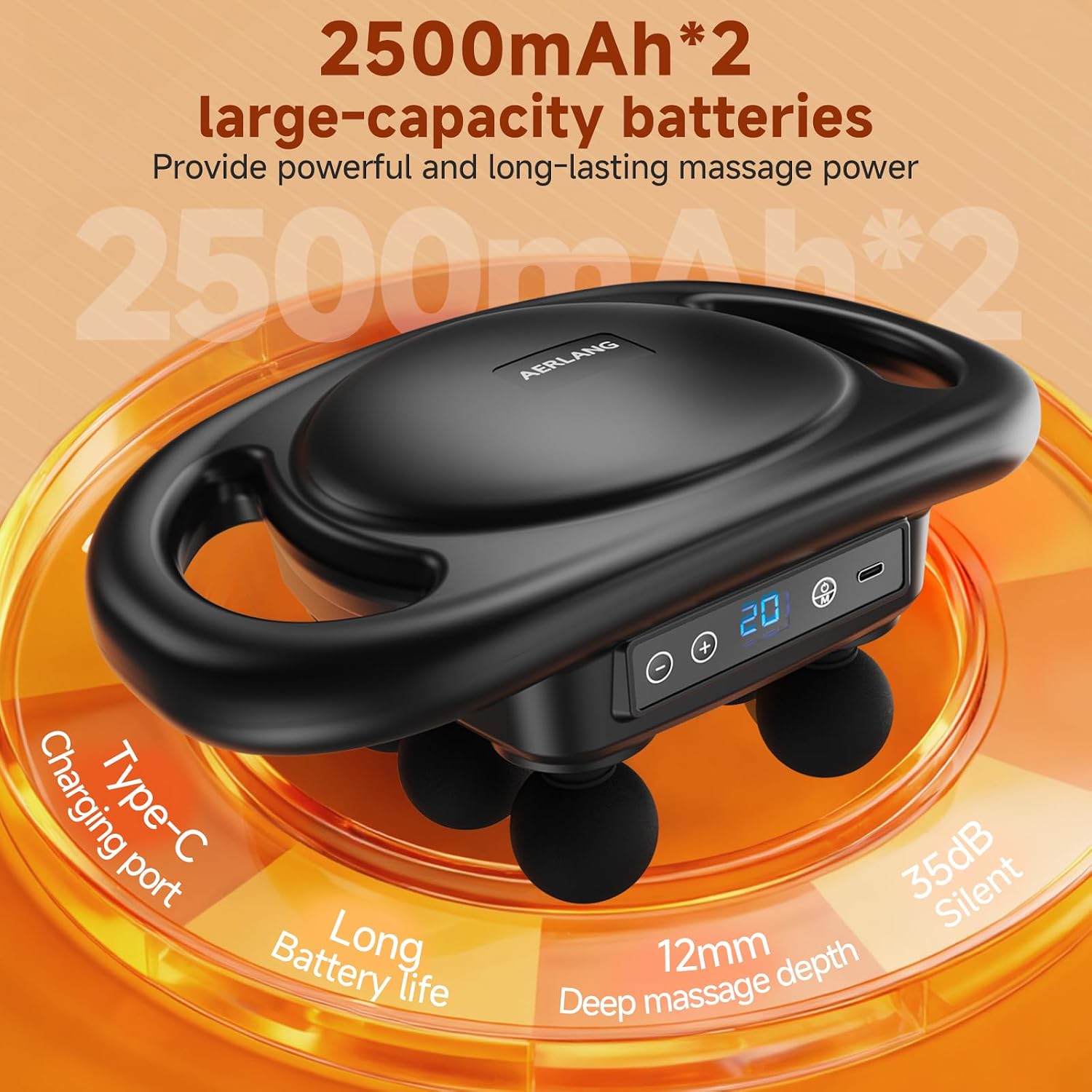Detalle de AERLANG Massage Gun 9-Level Percussion Handheld Massage Device