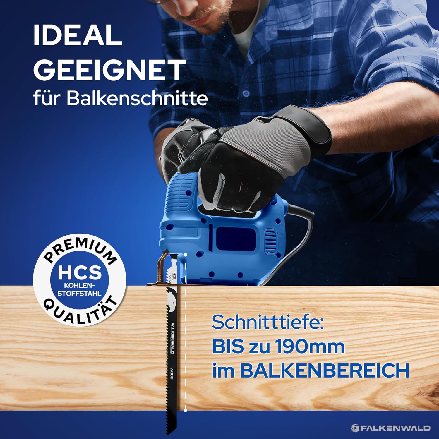 Thumbnail 3 de FALKENWALD® Stichsägeblätter Holz T1044DP – extra lang (250 mm) bis 190 mm Schnitttiefe, 6 TPI, T-Schaft