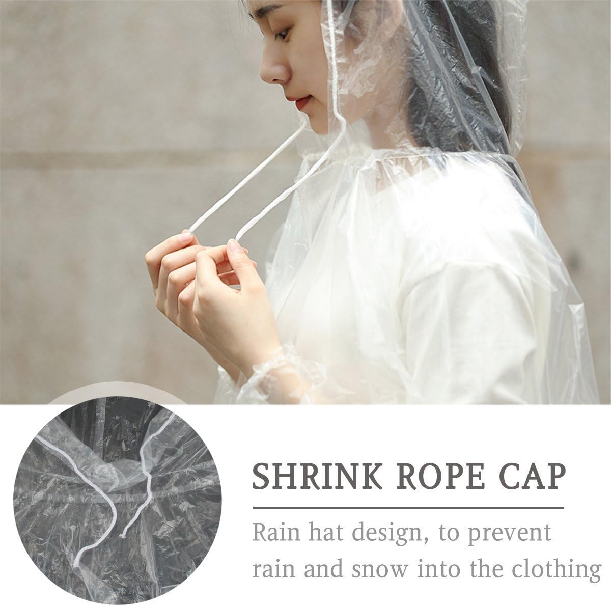 Detalle de LEBEXY Einweg Regenponcho mit Kapuze Transparent – 5 Stück