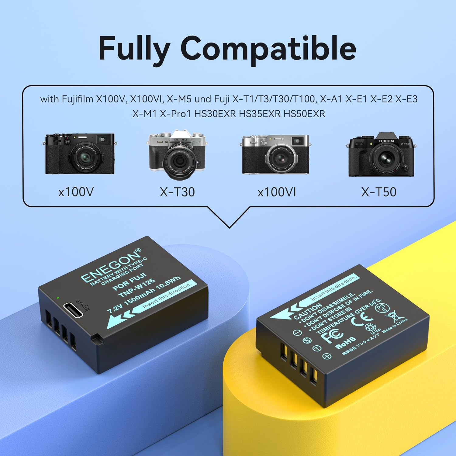 Detalle de ENEGON NP-W126 / NP-W126S USB-C charging port battery (1500mAh) for Fujifilm cameras
