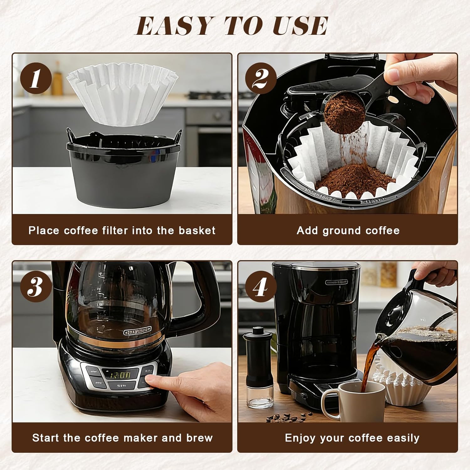 Thumbnail 5 de White Coffee Filter Papers for 8–12 Cup drip coffee makers, 150 paper basket filters