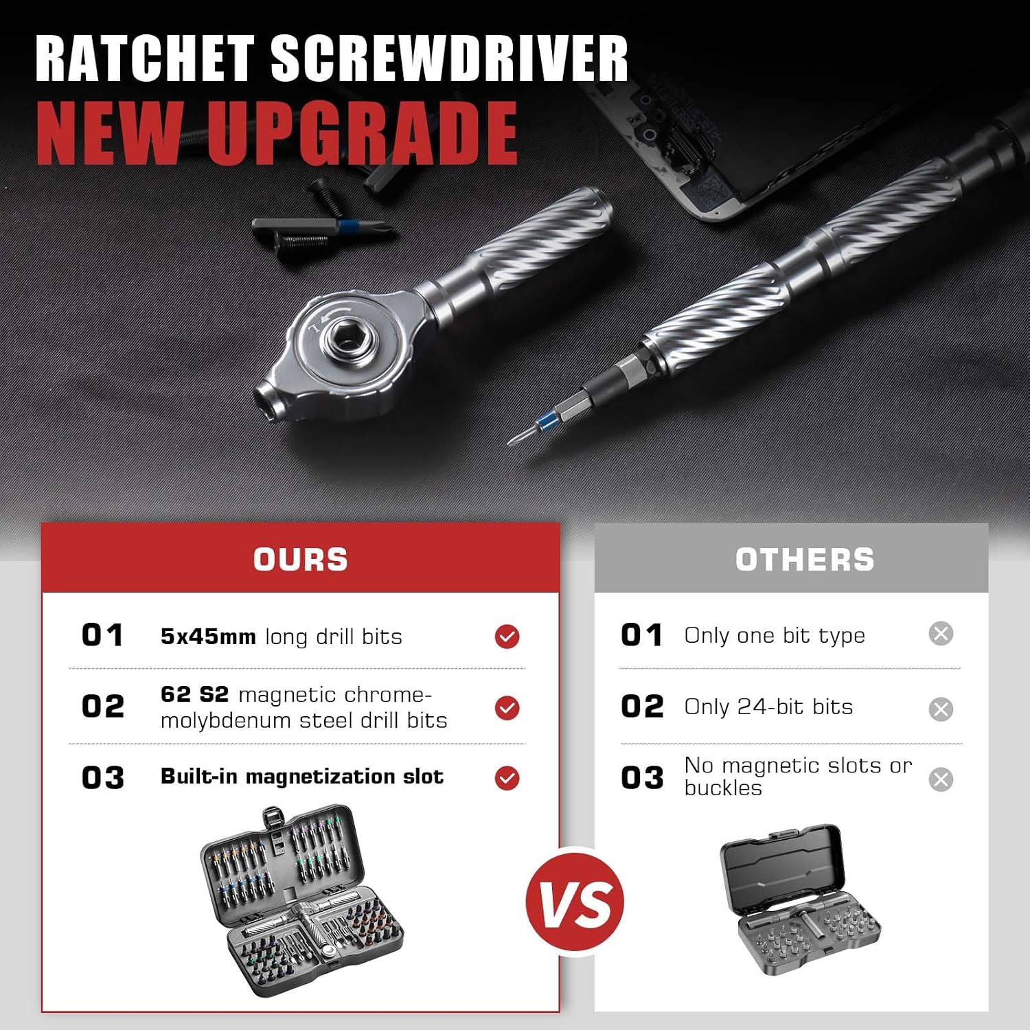 Detalle 1 de VMAN RS66 VMAN-66IN1 Ratcheting Screwdriver Set with S2 Steel Bits