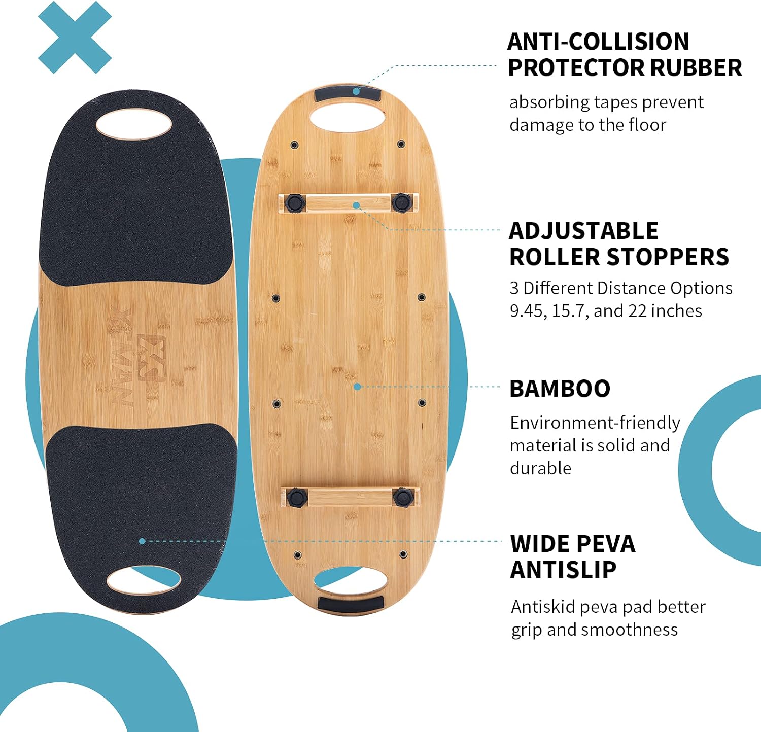Detalle de XCMAN Balance Board Trainer in bambù con tappi regolabili
