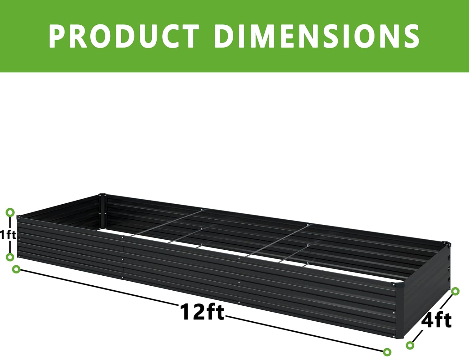 Detalle de DIIYIV 12 x 4 x 1 ft Galvanized Raised Garden Bed Kit, Black, 2-Piece
