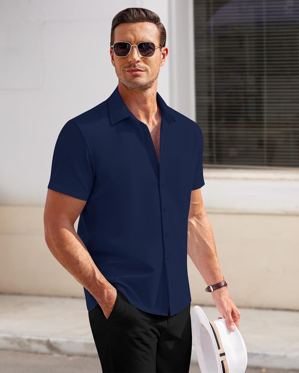 Thumbnail 3 de J.VER Herren Kurzarm Businesshemd Button-Down Regular Fit – Stretch Sommer-Stoff mit Tencel
