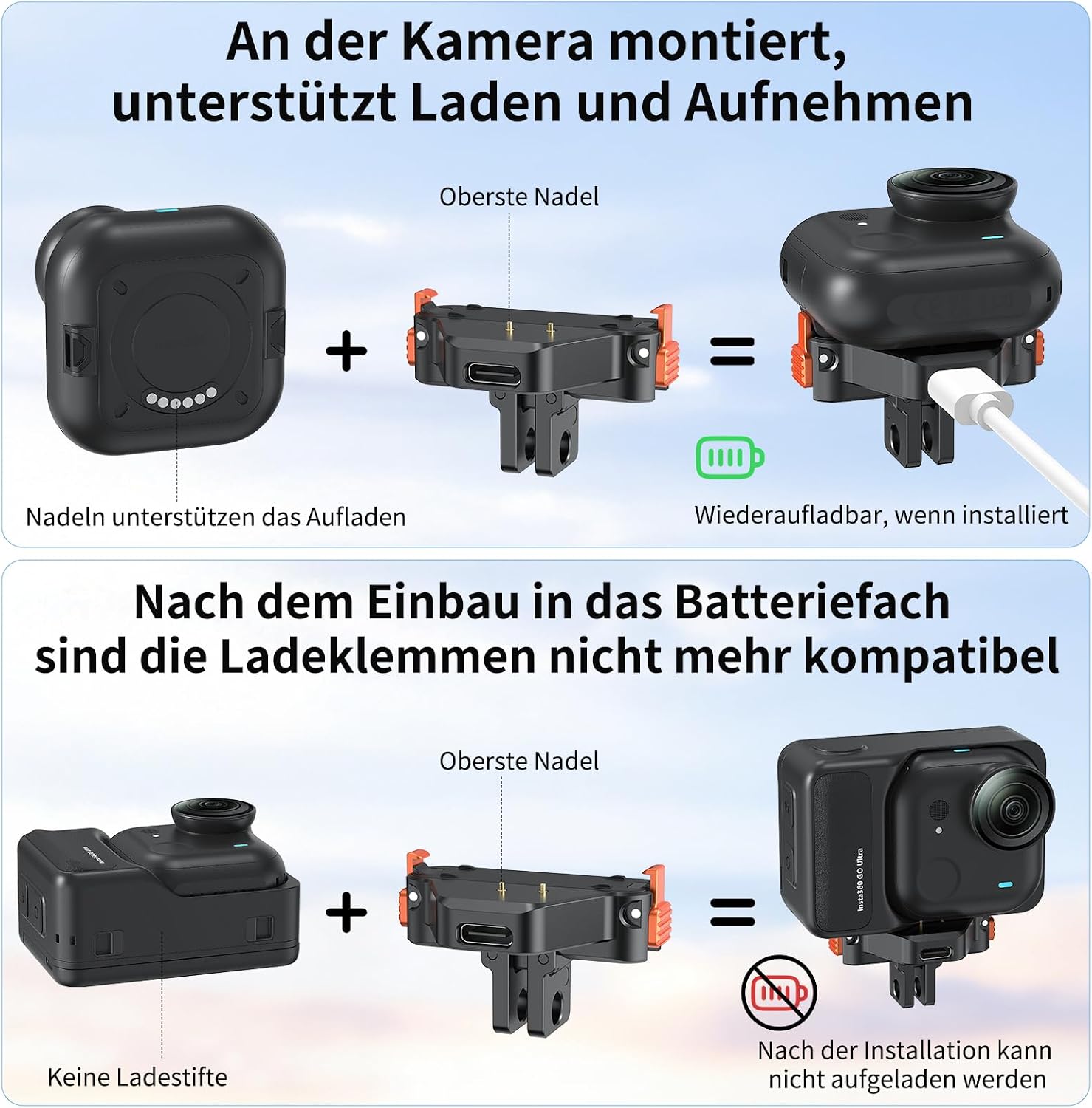 Thumbnail 1 de VRIG Magnetischer Schnellspanner-Adapter für Insta 360 GO Ultra – Aluminium, 1/4-Zoll, mit USB-C Ladeport