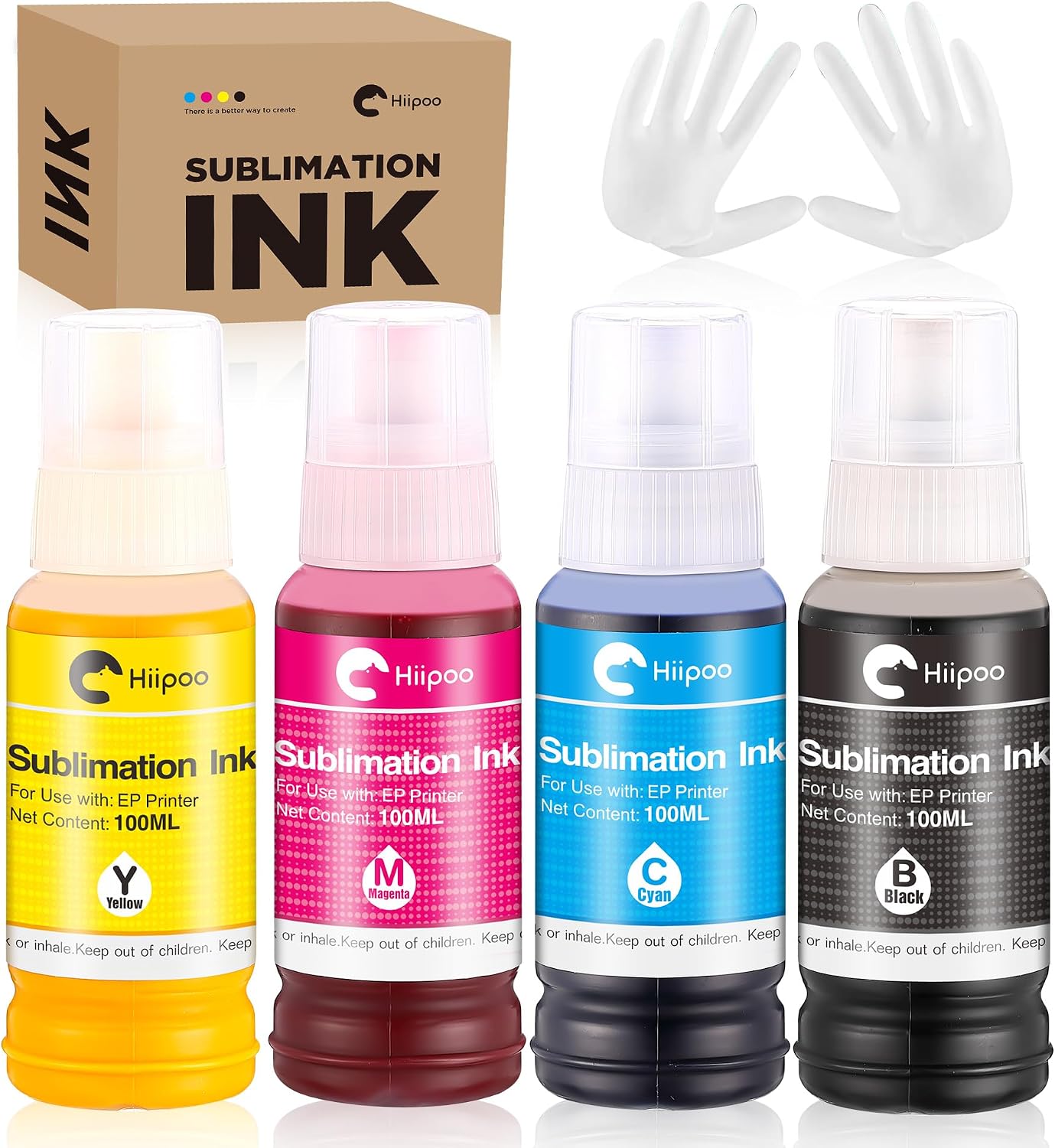 Detalle de Hiipoo Sublimation Ink Refill Bottles, CMYK, for EcoTank Printers