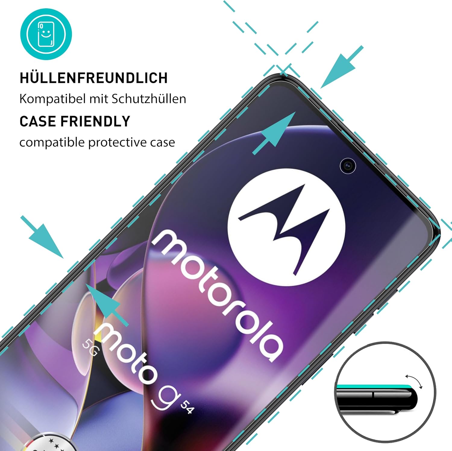 Detalle de SmarTect Glass Screen Protector for Motorola Moto G54 5G, 3-Pack, 9H Tempered Glass
