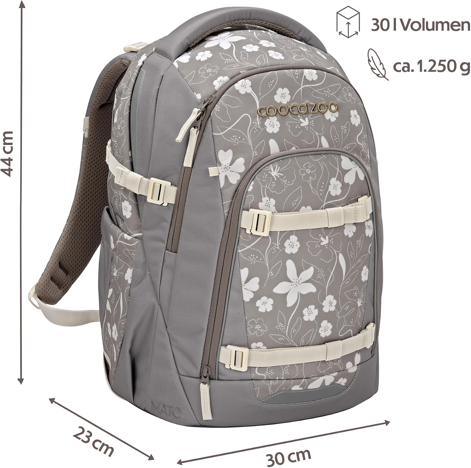Detalle 2 de Coocazoo Mate Schulrucksack Vanilla Bloom – Ergonomisch, verstellbar und nachhaltig