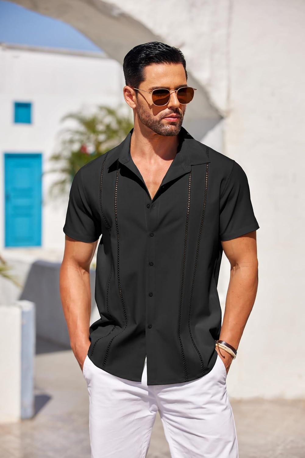 Thumbnail 3 de COOFANDY Men's Cuban Guayabera Shirt Short Sleeve 🌴