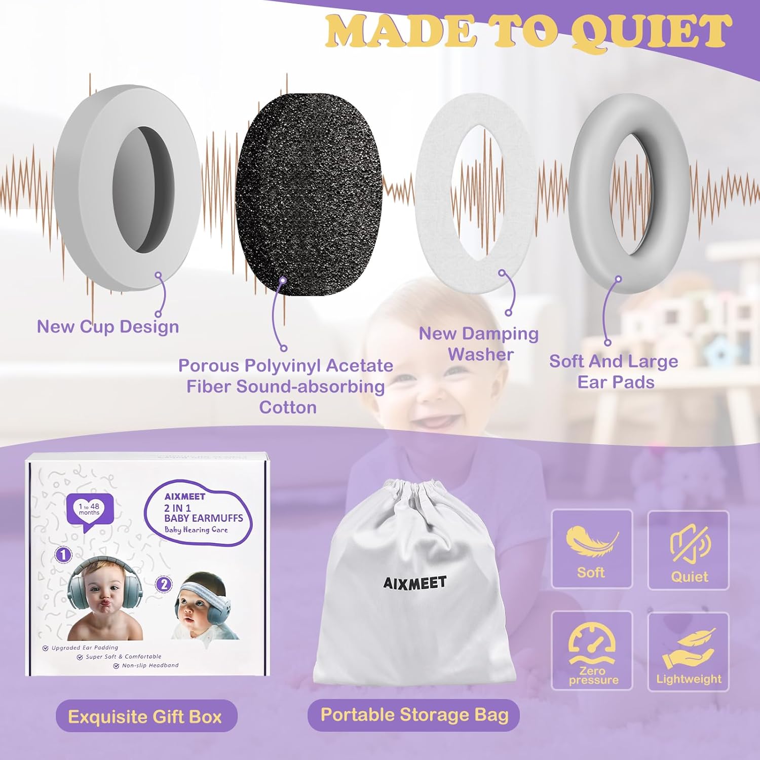 Thumbnail 4 de AIXMEET 2 in 1 Baby Noise Reduction Ear Muffs – 0-36 Months