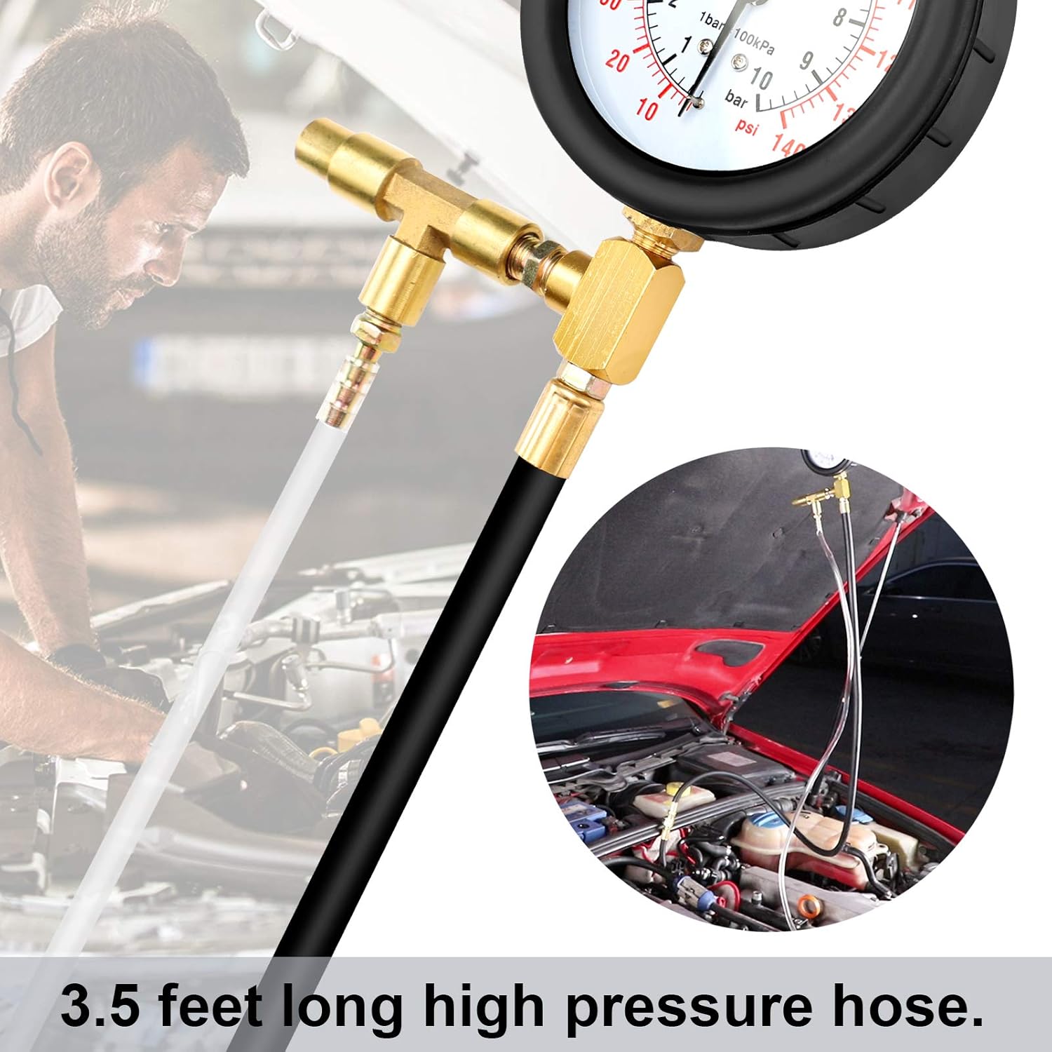 Thumbnail 3 de BETOOLL Pro Fuel Injection Pressure Tester 0-140 PSI ⛽