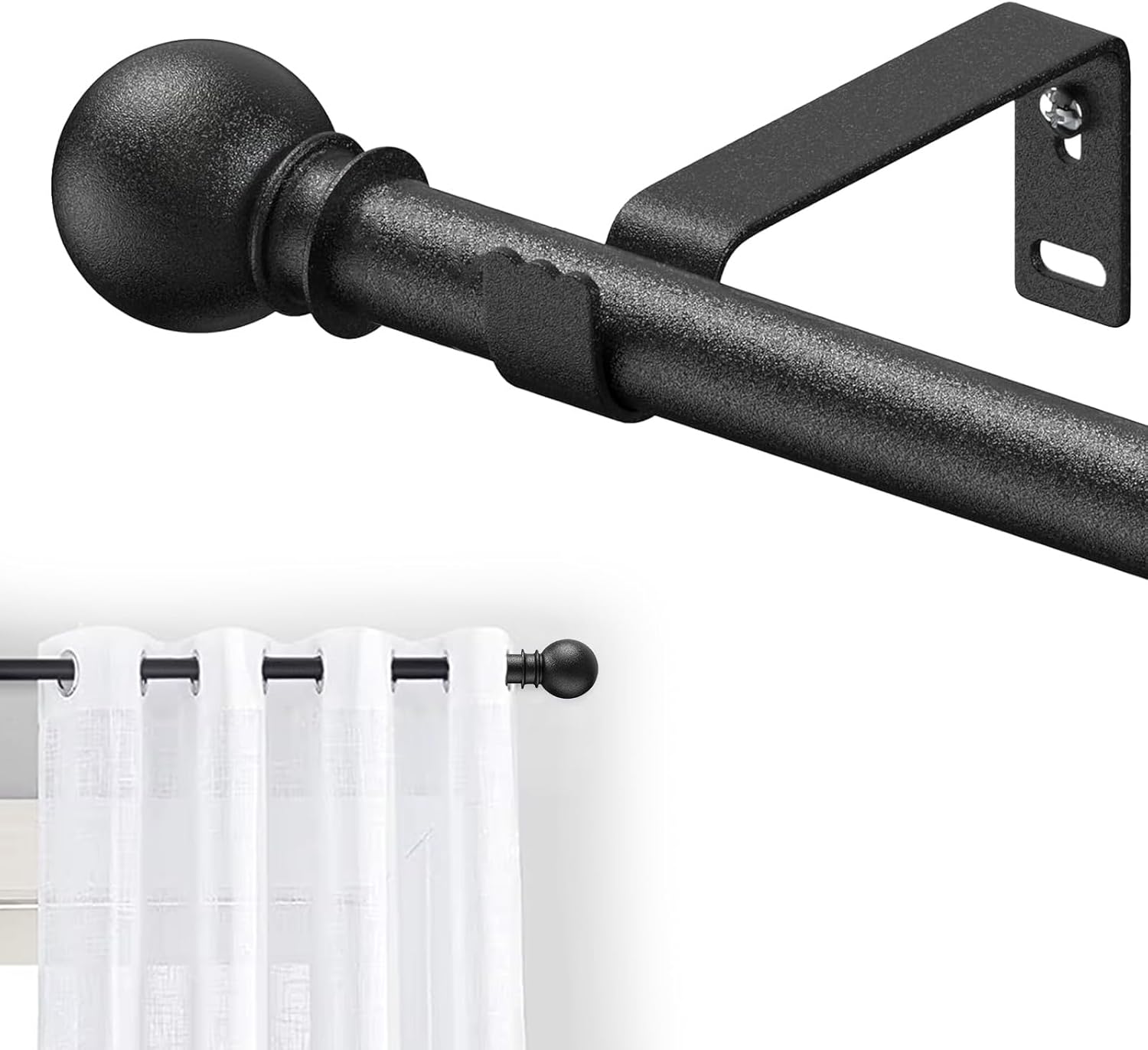 Small Window Curtain Rod 28-44 Inch | Heavy-Duty Matte Black Adjustable Splicing Curtain Rods with Brackets