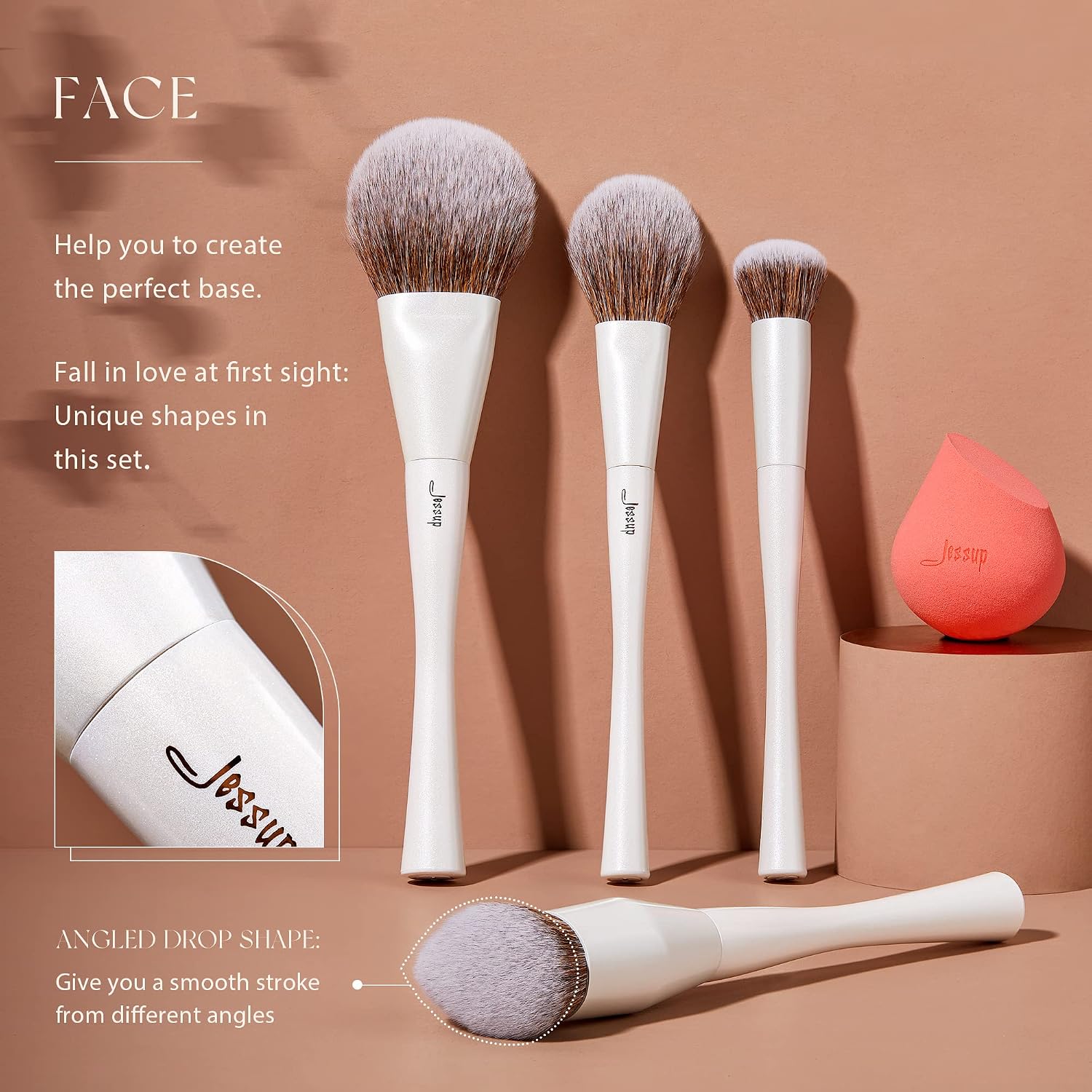 Detalle de Set Jessup de 14 pinceaux maquillage (fond de teint, poudre, blush, yeux) + éponge + tapis de nettoyage