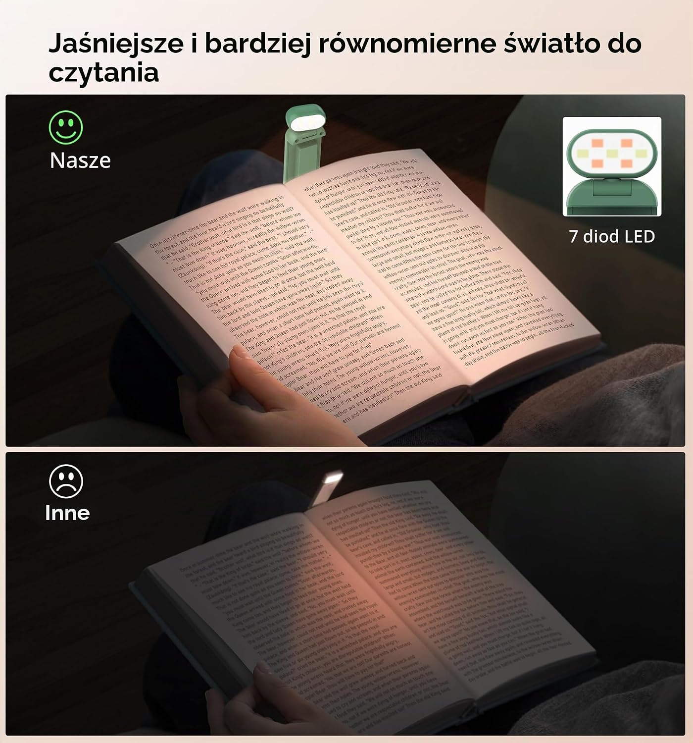 Detalle de Gritin G1313 lampka do czytania z klipsem, 7 LED i 3 barwy światła