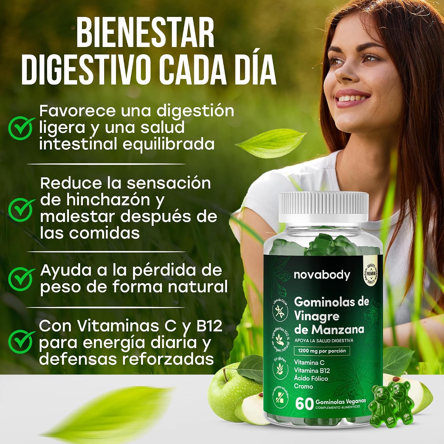Detalle 1 de Gominolas de Vinagre de Manzana 1200 mg — Novabody (60 gummies)