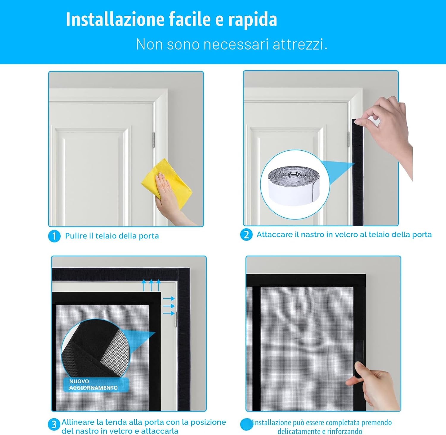 Thumbnail 5 de Zanzariera Magnetica Per Porte 100x220 cm Fibra di Vetro Nero