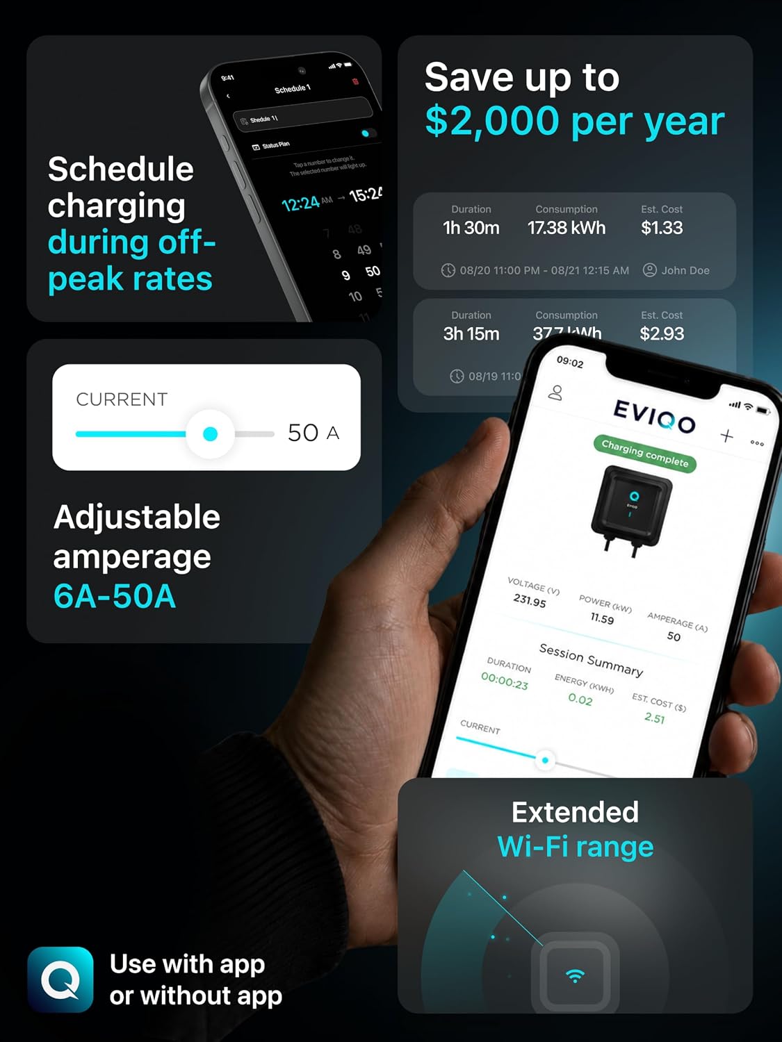 Detalle 1 de EVIQO Level 2 48A EV Charger 🔌