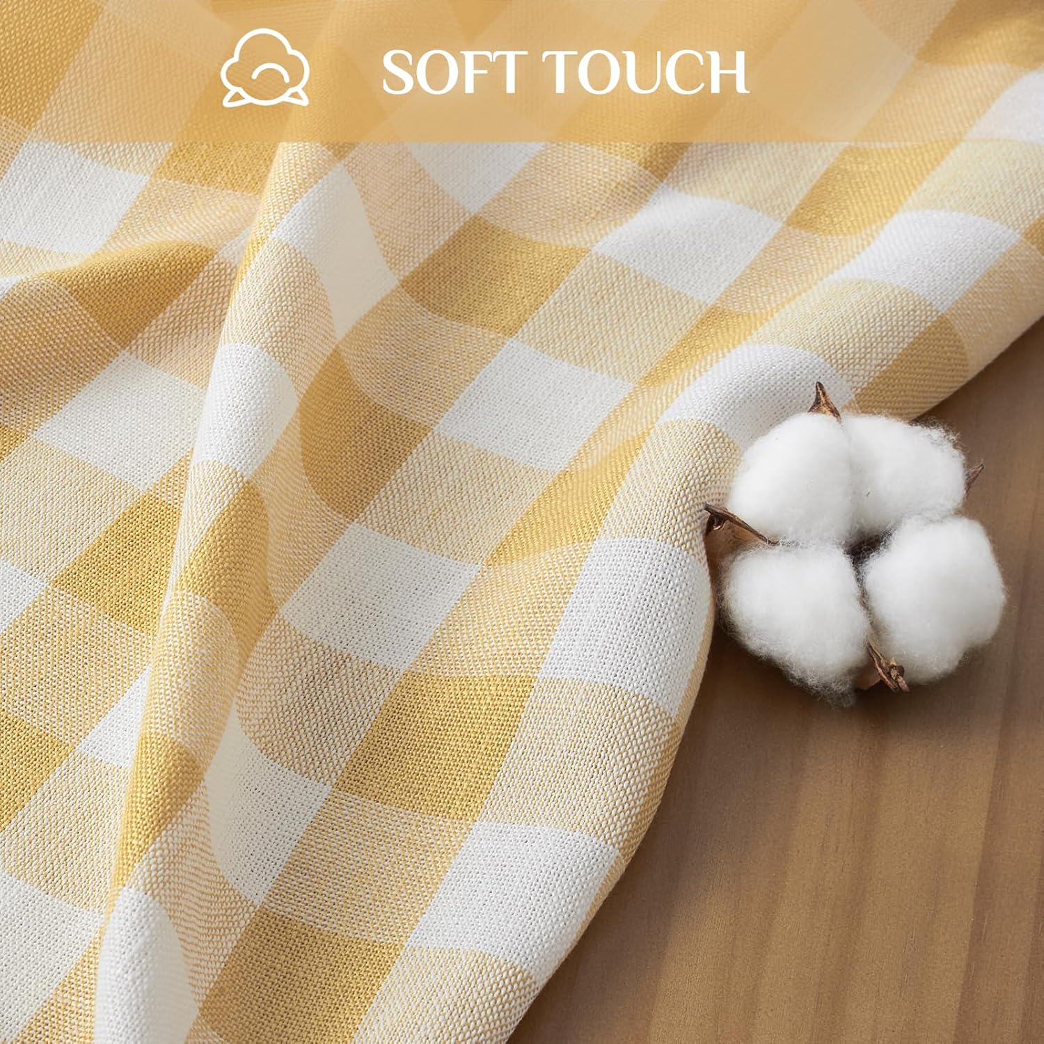 Thumbnail 2 de Softalker Checkered Tablecloth Square, 55 x 55 Inch, Yellow Buffalo Plaid Outdoor Linen-Cotton with Tassels
