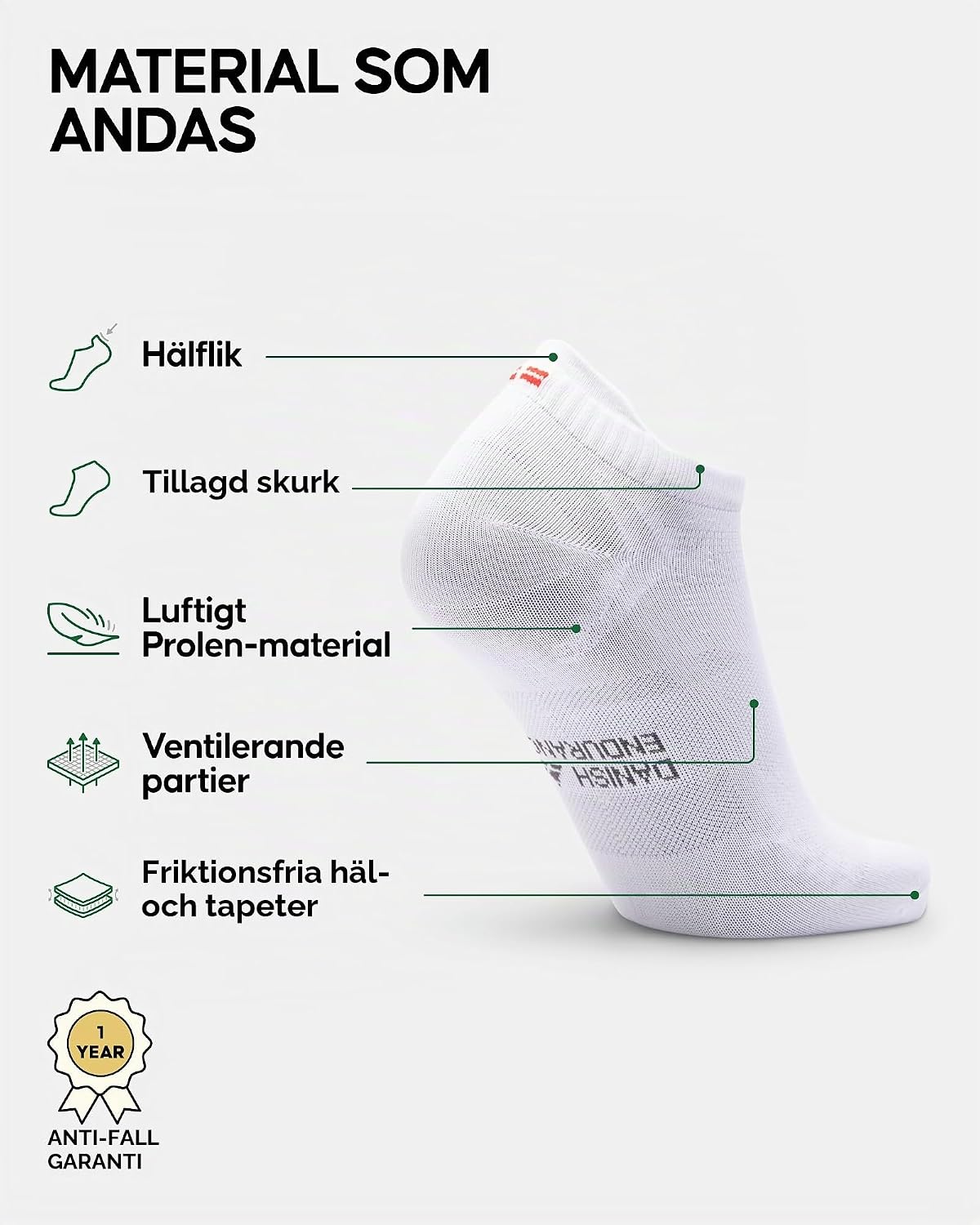 Detalle 2 de DANISH ENDURANCE löparstrumpor, låga, 3-pack med friktionszoner