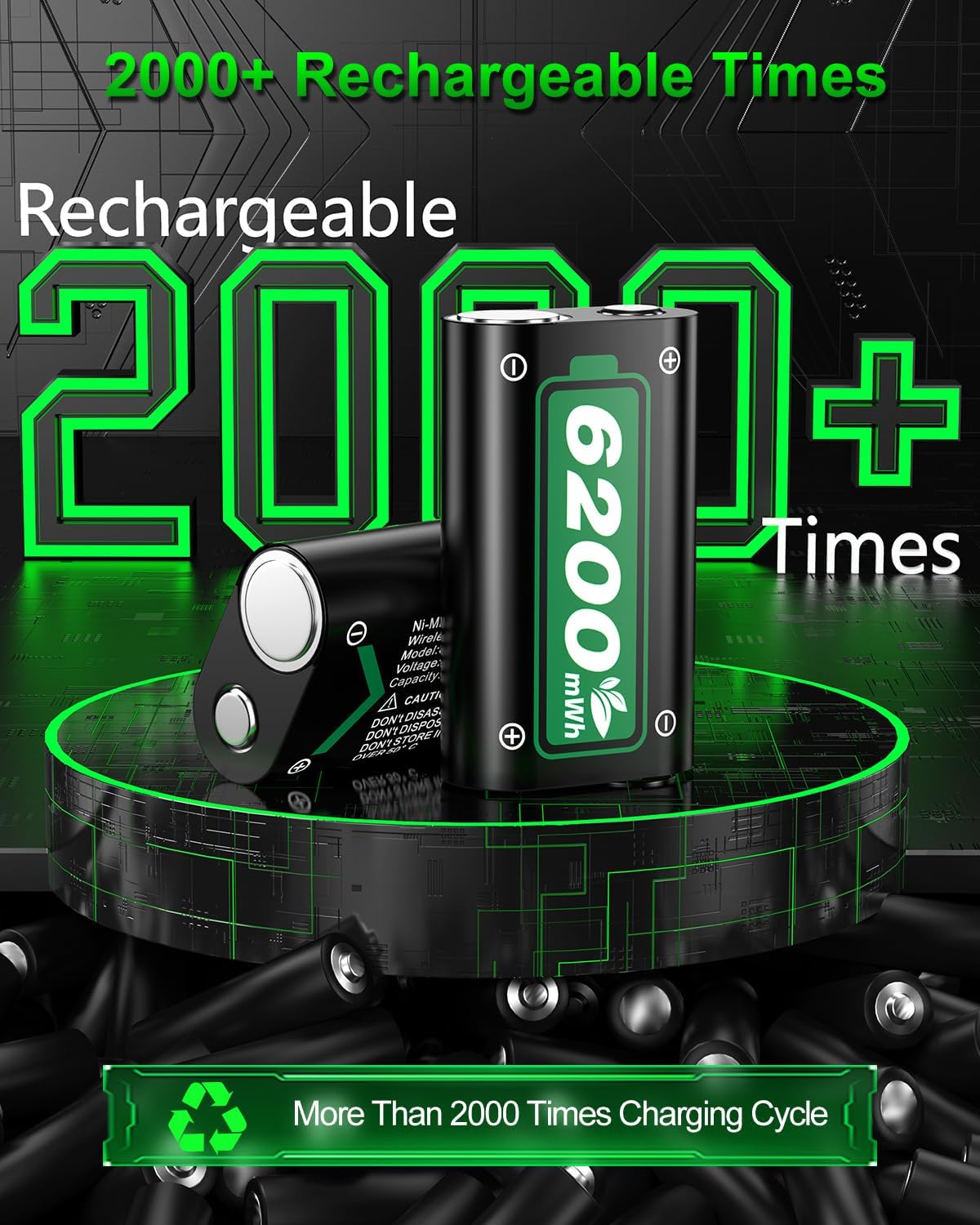 Thumbnail 5 de 6200mWh Battery for Xbox One/Xbox Series X|S – 2 x 6200mWh Ni-MH Rechargeable Packs with 2.5H Fast Charging Station