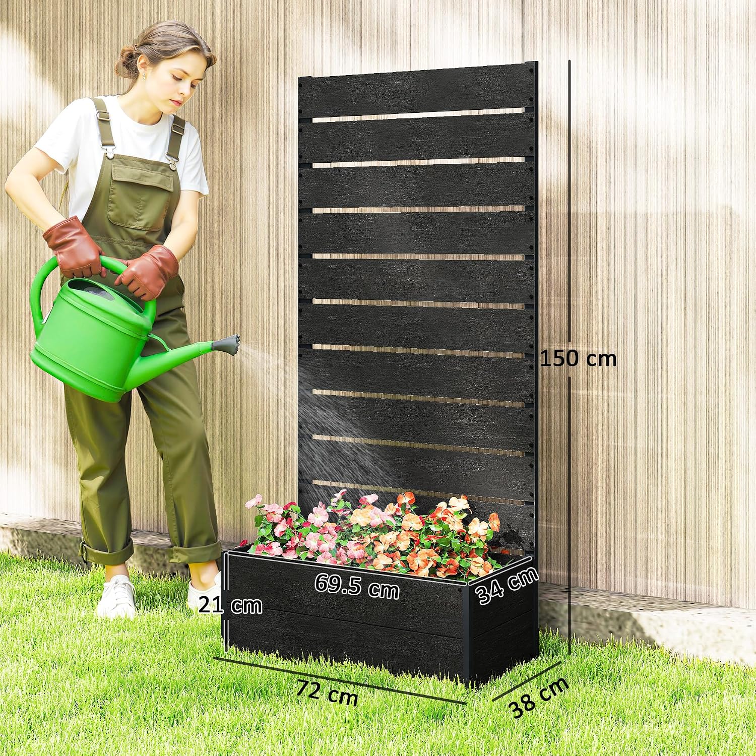 Thumbnail 2 de Outsunny 84H-084V00BK Garden Planter with Trellis, Black, 72 x 38 x 150cm