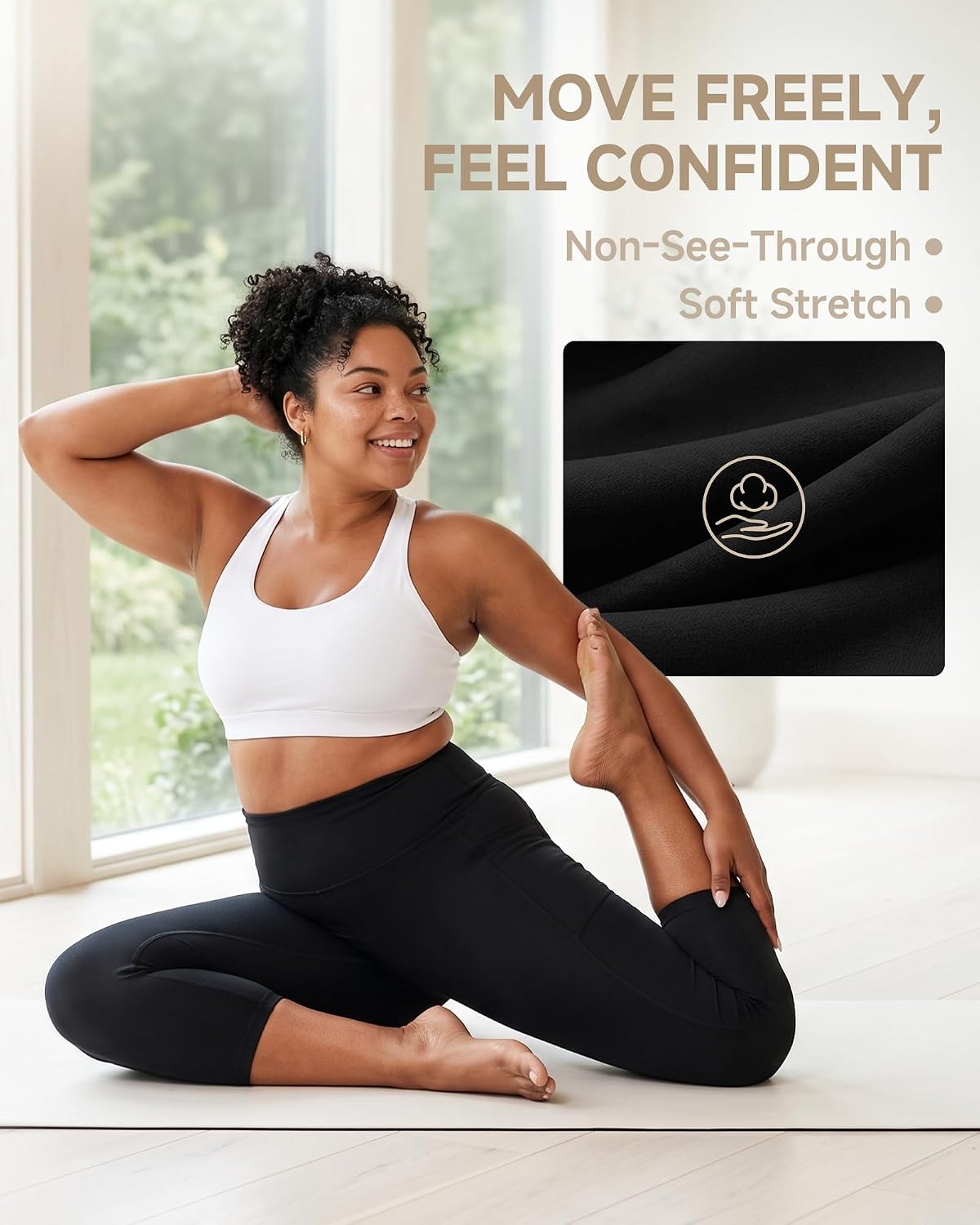 Detalle de HLTPRO 3 Pack Plus Size Leggings with Pockets – High-Waisted, Soft Yoga Pants for Women