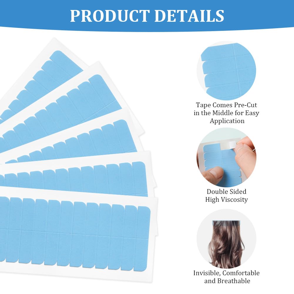 Detalle de LOPHE – Lot de 180 bandes adhésives double face pour extensions de cheveux (4 x 0,8 cm, bleu)