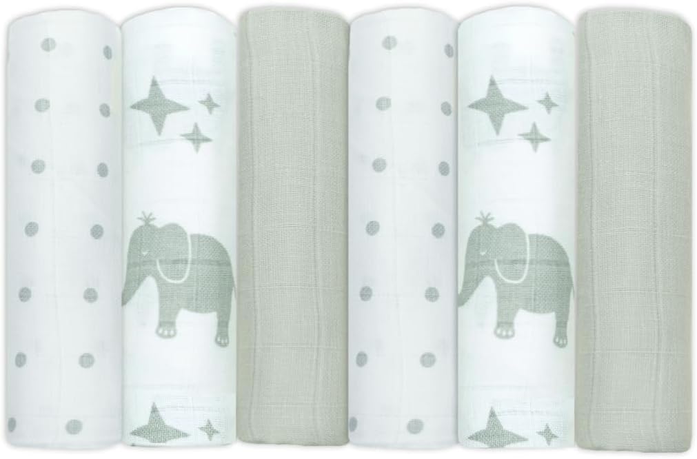Thumbnail 1 de MuslinZ Muslin Cloths for Baby (Elephant) – 6 Pack Large 70x70cm Pure Cotton Squares