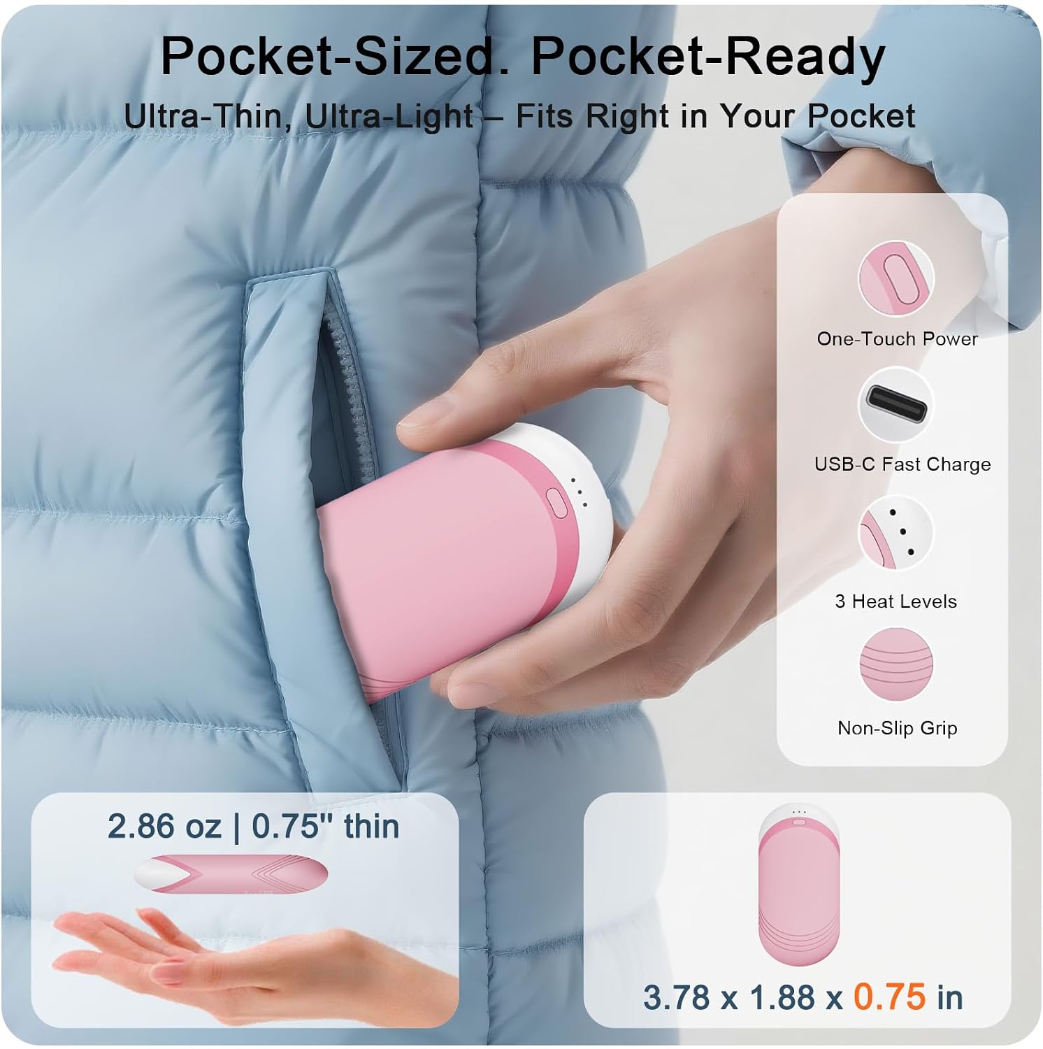 Detalle 1 de Karecel KS-21 Rechargeable Hand Warmers, 2-Pack with Full-Surface Heat