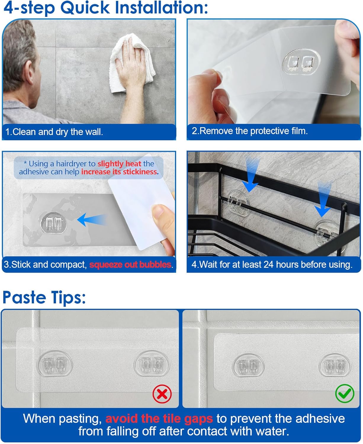Thumbnail 3 de AceMining Shower Caddy: 3-Pack Black Adhesive Bathroom Shelves