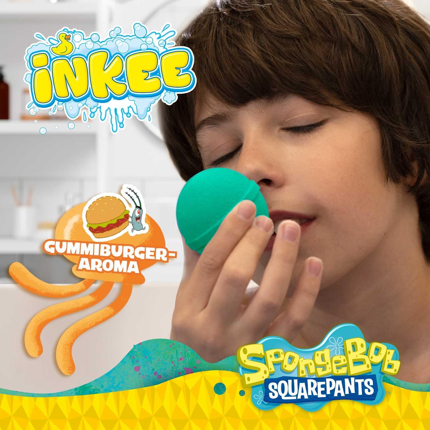 Detalle de INKEE SpongeBob 5er Pack – Badekugeln mit Überraschung (80 g × 5)