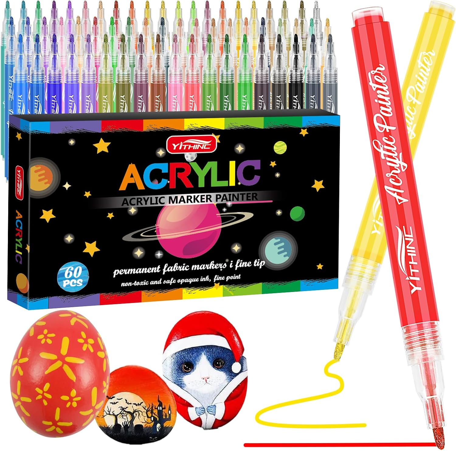 Detalle de YITHINC 60-Colour Acrylic Paint Pens for Rock Painting and Crafts