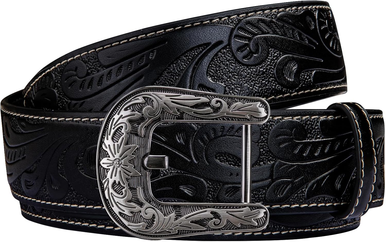 Detalle de Barry.Wang Men's Ratchet Belt with Automatic Buckle – 1 3/8" Leather Western Belt